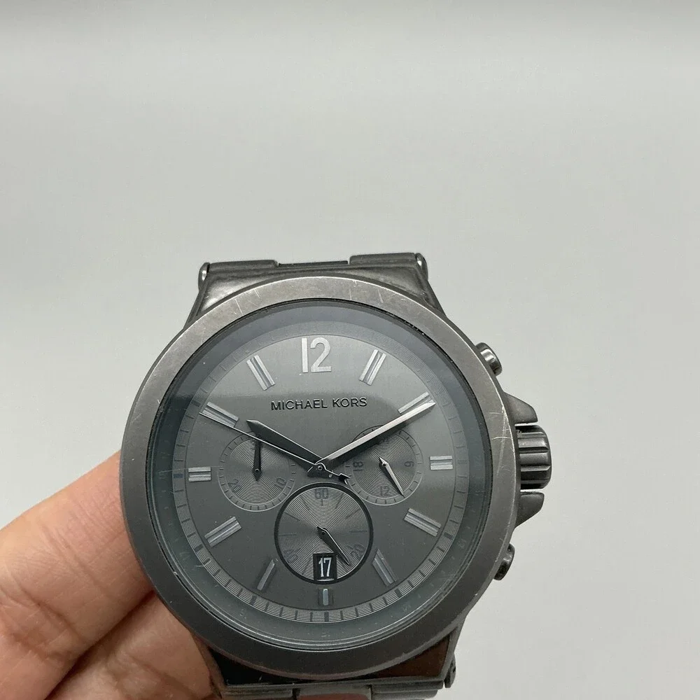 Michael Kors Dylan Mens Watch 45mm Gray Chronograph MK-8205 New Battery 7.25" - Picture 7 of 15